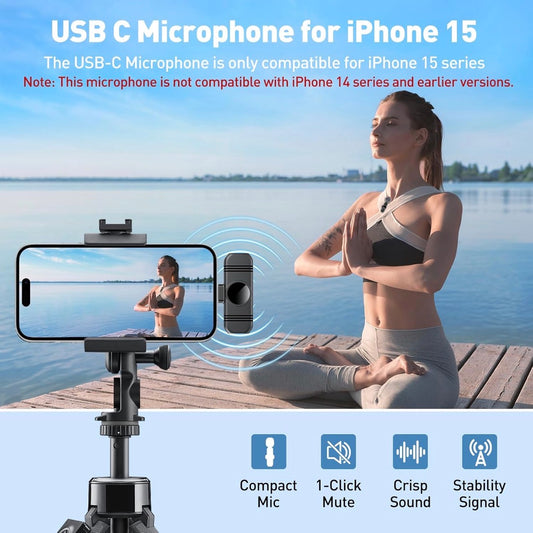 Wireless Lavalier Microphone for iPhone, Android and Laptop,Tablet,PC,Clip on Microphone with Noise Reduction for Video Recording,Vlog,Interviews,Live Streaming,Podcast,TikTok,YouTube 2 Pack