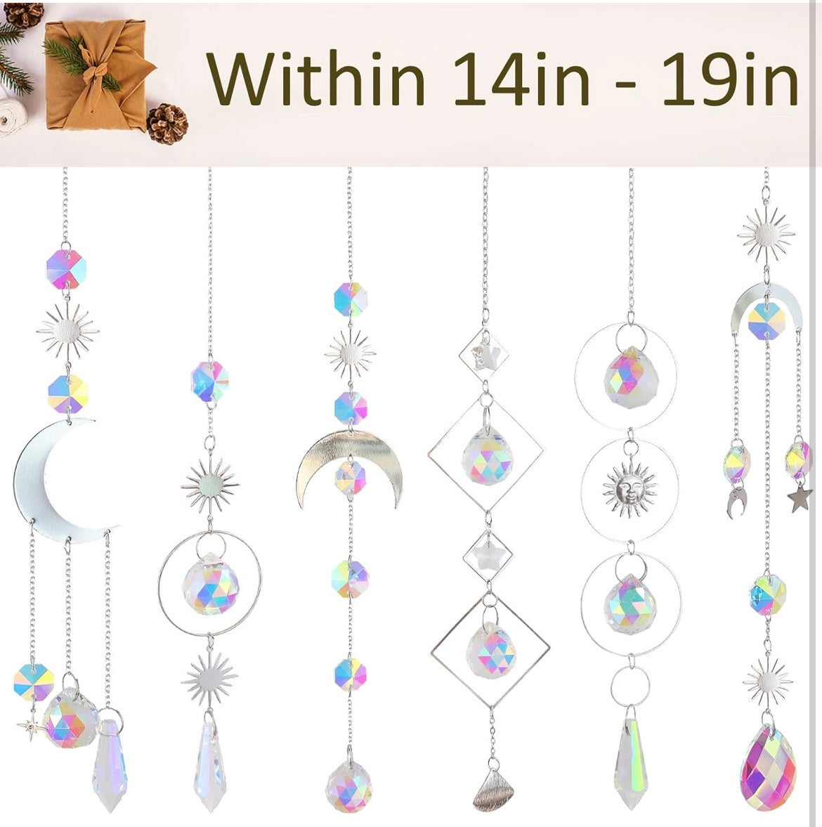 Crystal Suncatcher with Chain Pendant Ornaments Hanging Crystals Prism Rainbow for Window Home Indoor Outdoor Car Mirror Garden Christmas Day Party