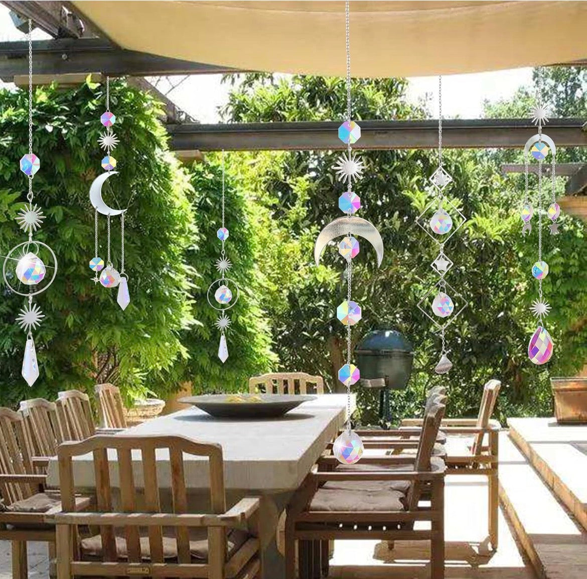 Crystal Suncatcher with Chain Pendant Ornaments Hanging Crystals Prism Rainbow for Window Home Indoor Outdoor Car Mirror Garden Christmas Day Party