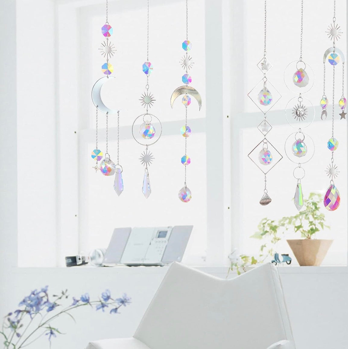 Crystal Suncatcher with Chain Pendant Ornaments Hanging Crystals Prism Rainbow for Window Home Indoor Outdoor Car Mirror Garden Christmas Day Party