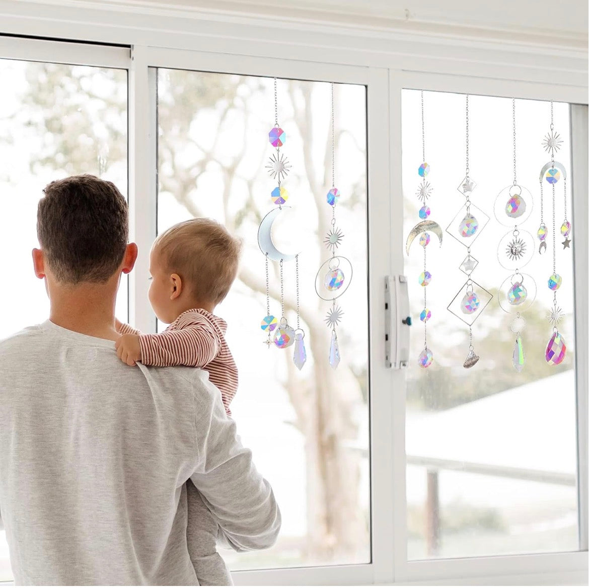 Crystal Suncatcher with Chain Pendant Ornaments Hanging Crystals Prism Rainbow for Window Home Indoor Outdoor Car Mirror Garden Christmas Day Party