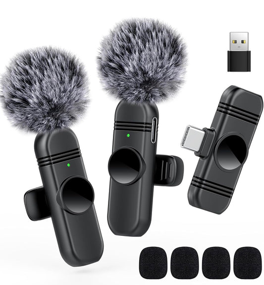 Wireless Lavalier Microphone for iPhone, Android and Laptop,Tablet,PC,Clip on Microphone with Noise Reduction for Video Recording,Vlog,Interviews,Live Streaming,Podcast,TikTok,YouTube 2 Pack
