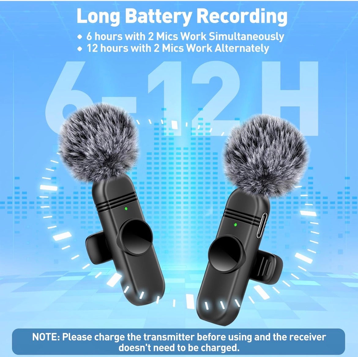 Wireless Lavalier Microphone for iPhone, Android and Laptop,Tablet,PC,Clip on Microphone with Noise Reduction for Video Recording,Vlog,Interviews,Live Streaming,Podcast,TikTok,YouTube 2 Pack