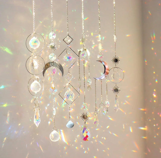 Crystal Suncatcher with Chain Pendant Ornaments Hanging Crystals Prism Rainbow for Window Home Indoor Outdoor Car Mirror Garden Christmas Day Party